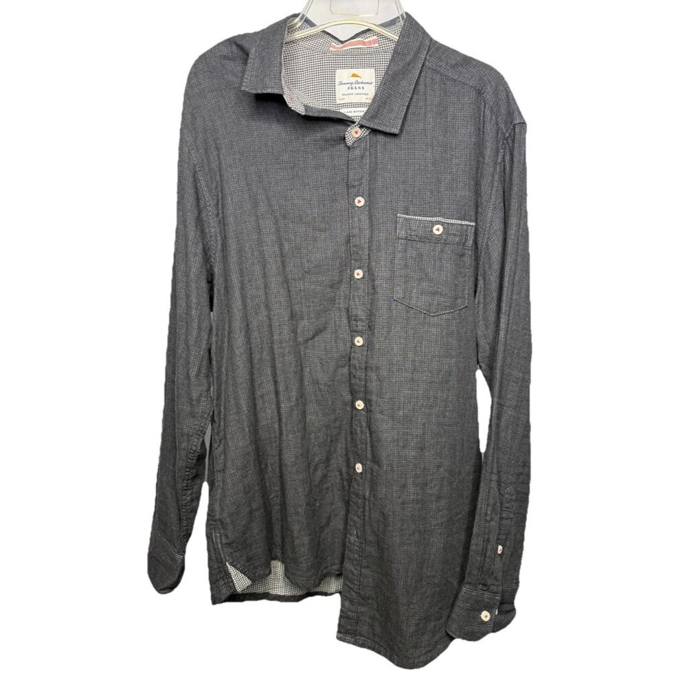 Tommy Bahama Jeans Island‎ Crafted Men's XL Shirt Gray Button Down Long Sleeve
